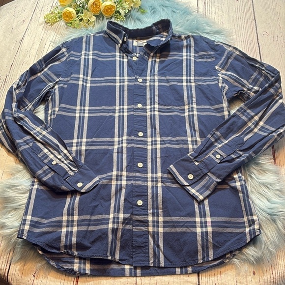 Old Navy Slim Fit Blue White Plaid Button Down Shirt sz M - Picture 1 of 9